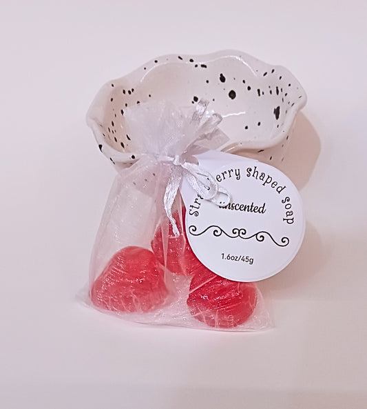 Bagged Soap- Strawberry Shaped, Unscented, Colored With Soap Dye